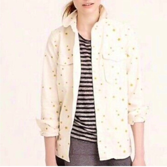 J. Crew Tops - J Crew ecru denim button down shirt gold stars